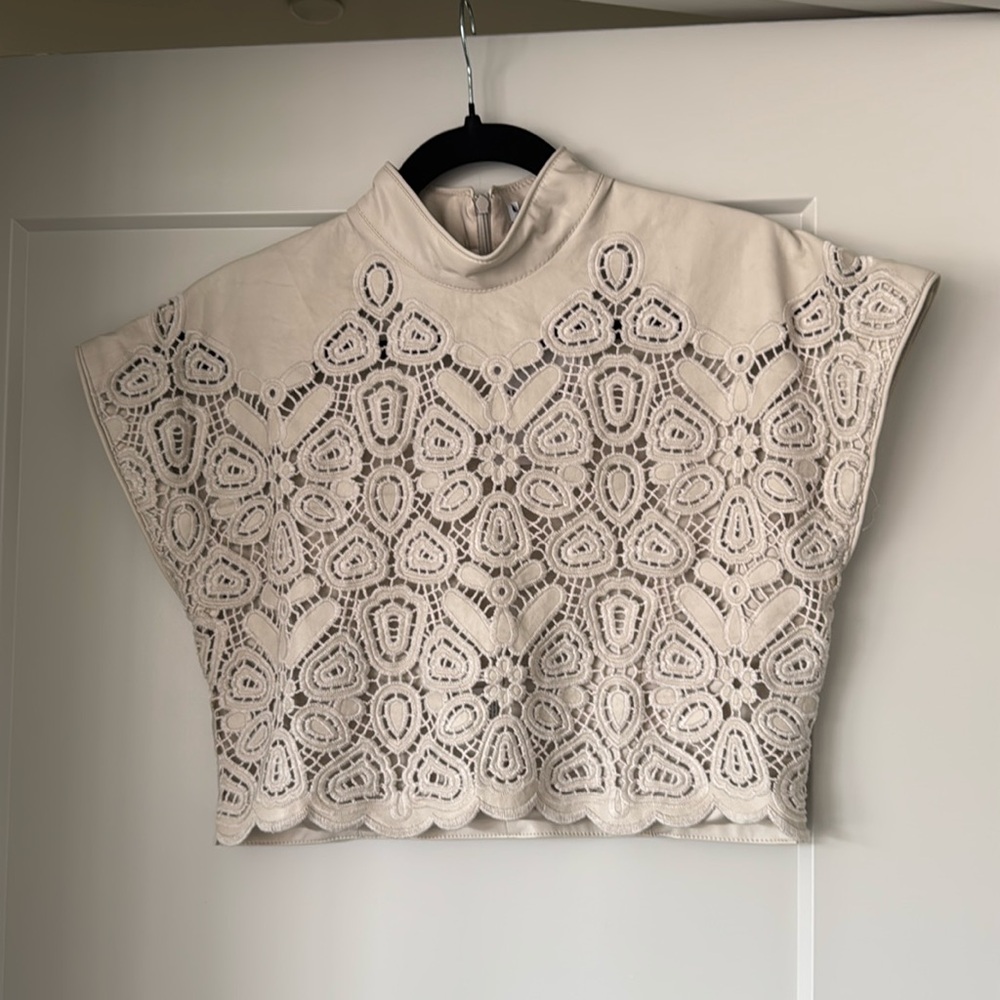 Sabina Musayev Cream Crochet Lace Crop Top